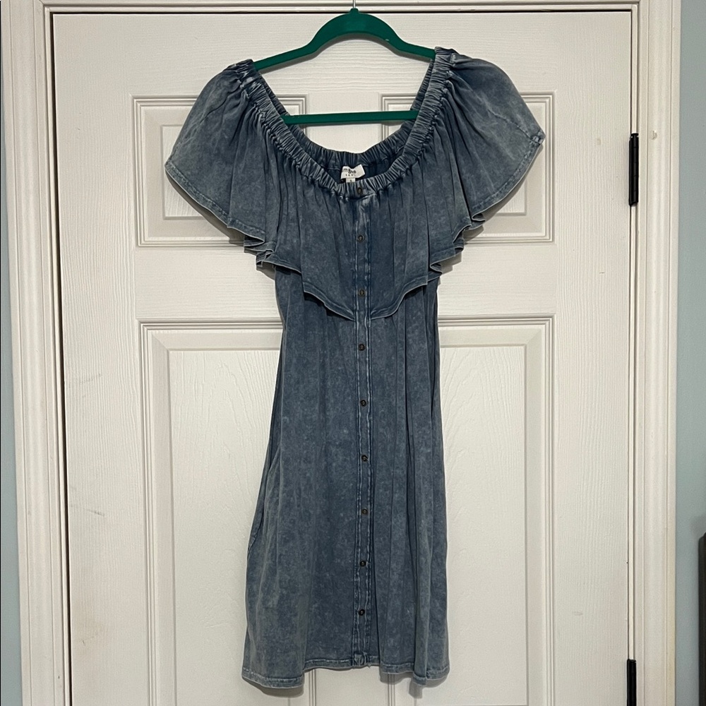 Umgee Blue Ruffled Off-Shoulder Mini Dress